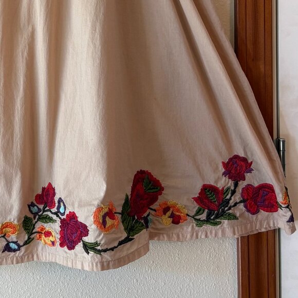100% Cotton A-Line Pleated Midi Skirt Floral Embroidery Fall Cottagecore Size 14 - Picture 3 of 12